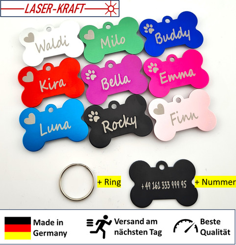 Hundemarke knochen mit gravur - mit,
